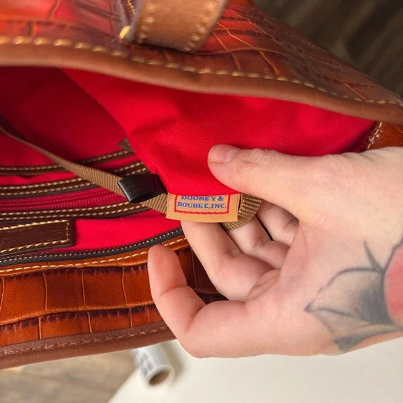 Dooney & Bourke Charleston Cognac Croc Embossed Leather Tote Bag - Picture 4 of 16